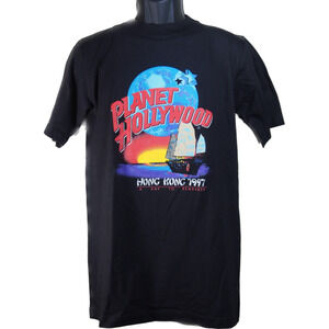 Vintage 90s 1997 Planet Hollywood Hong Kong Black‎ T Shirt Size M Medium NWOT